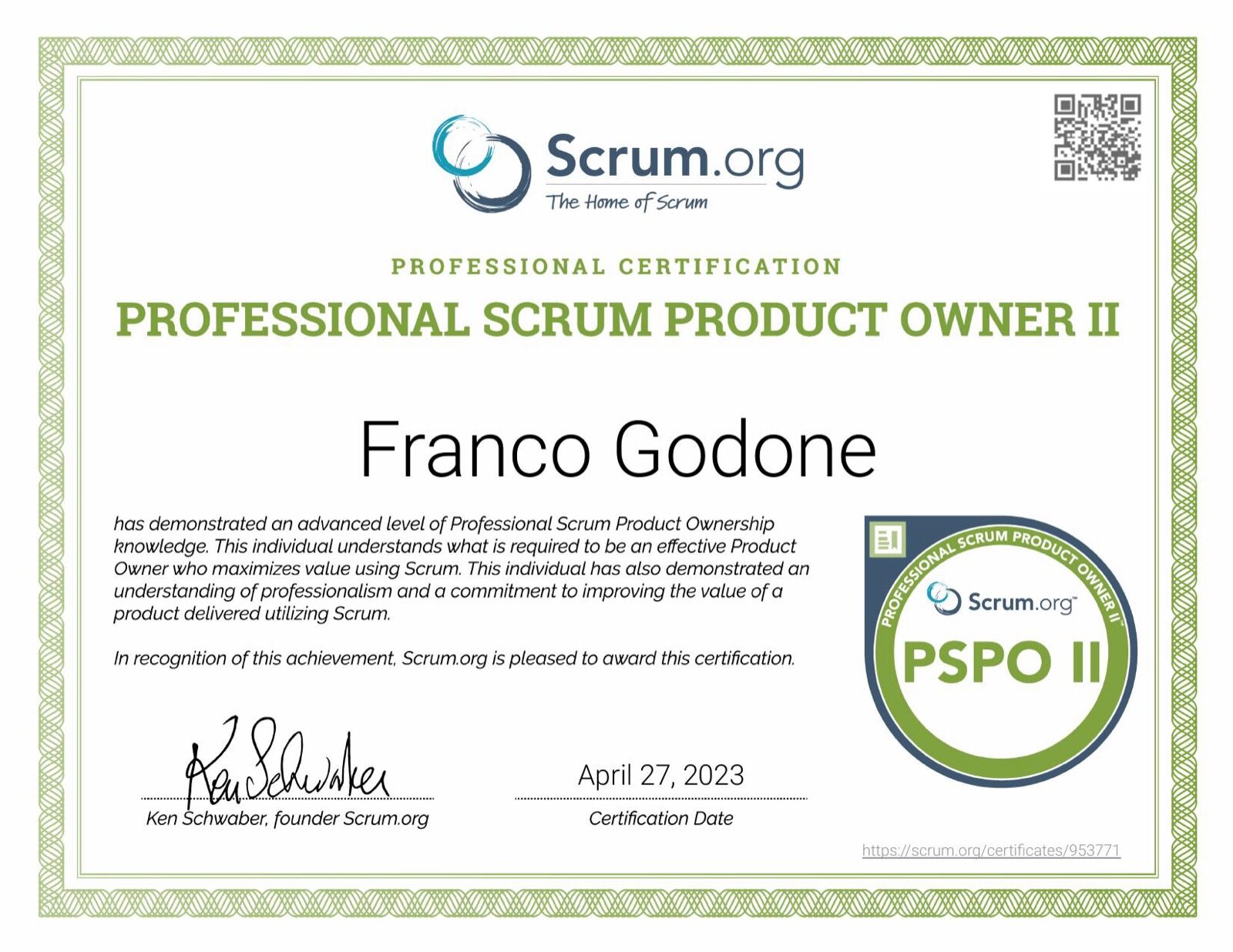 Professional Scrum Product Owner II (PSPO II)
