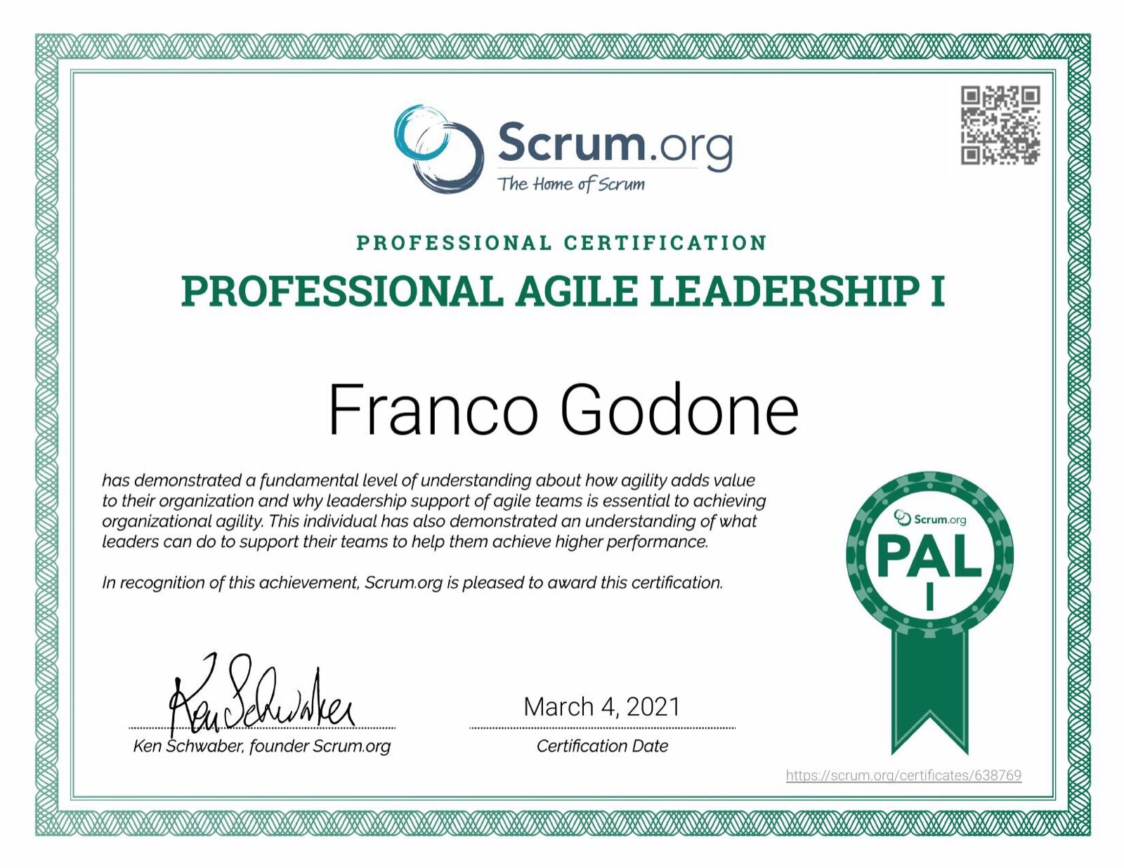 Professional Agile Leadership I (PAL I)