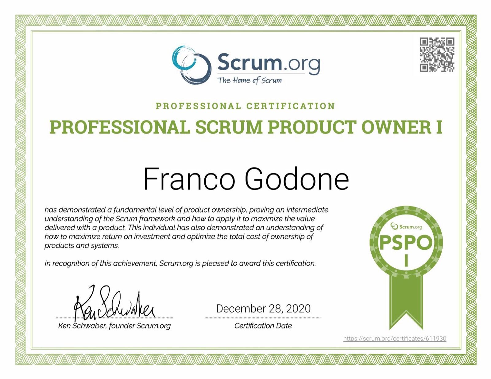 Professional Scrum Product Owner I (PSPO I)