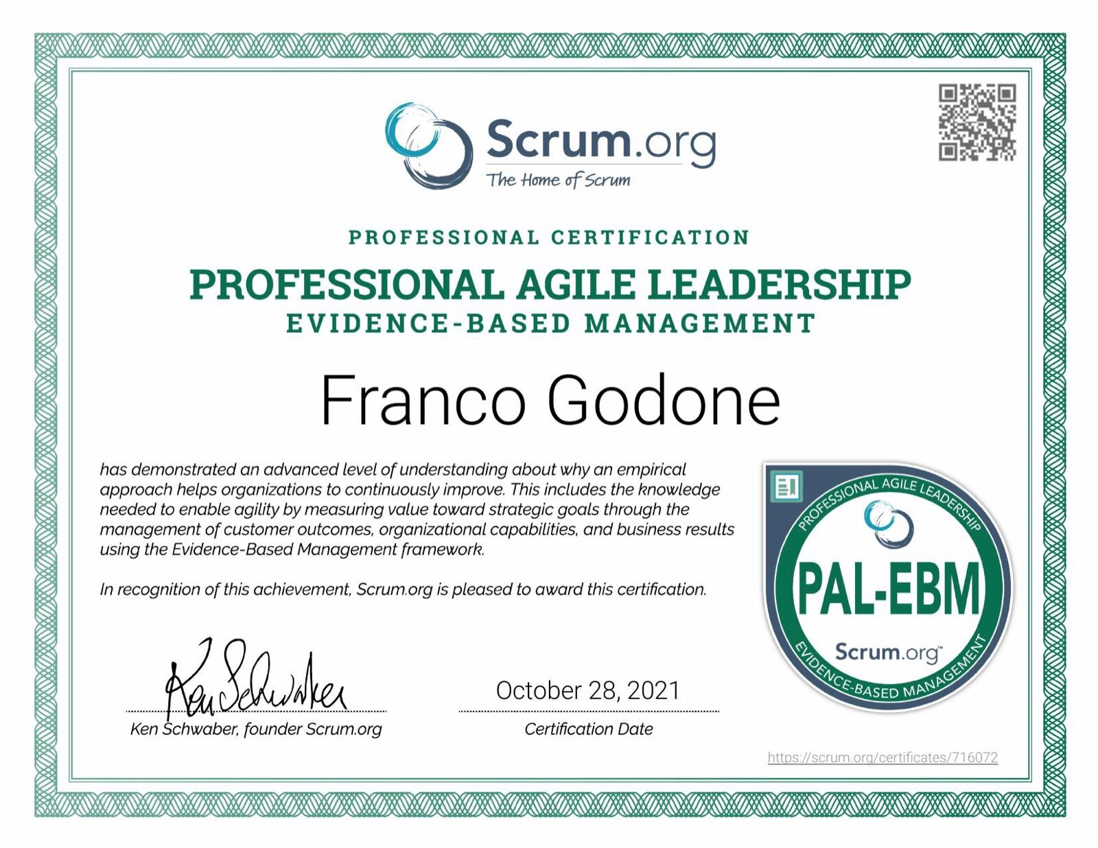 Professional Agile Leadership - Evidence-Based Management (PAL EBM)